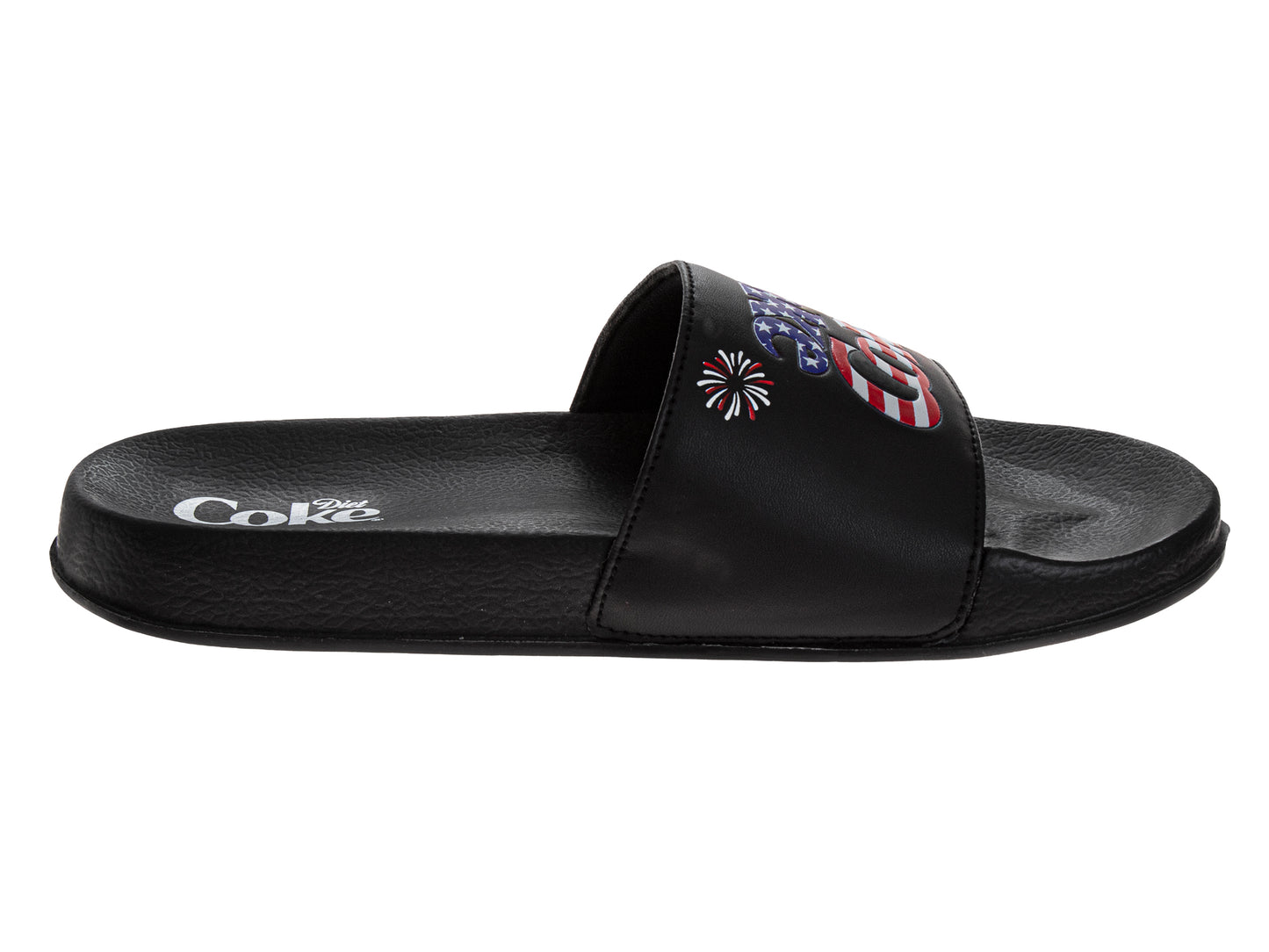Coca-Cola Coke Men’s Slide Sandals – Black USA Flag Logo Slip-On Slides Extra Cushion Comfort Casual Slides 4th of July Independence (Adults)