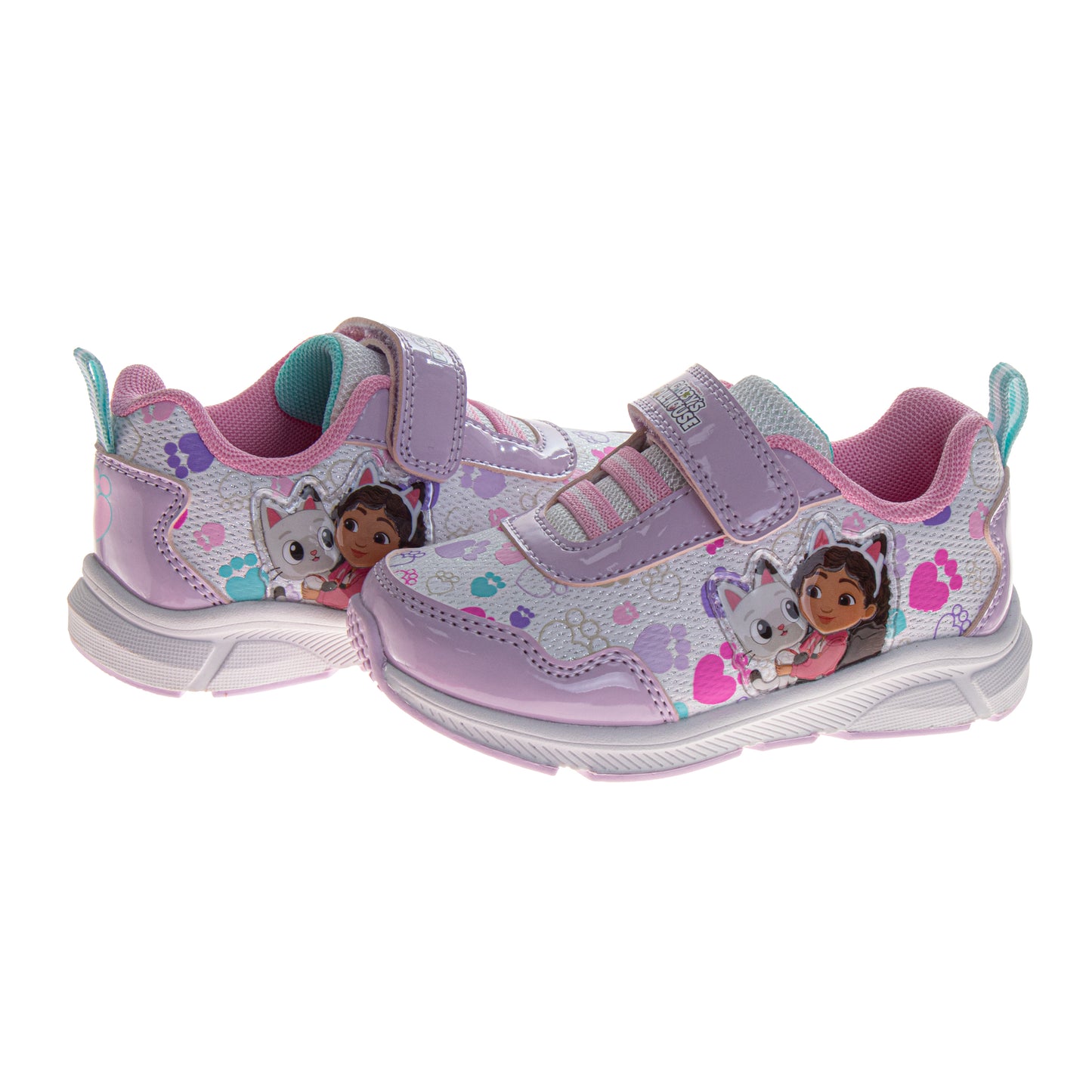 Gabby's Dollhouse Girls' Light-Up Sneakers, Hook and Loop Athletic Running Shoes for School, Play, and Everyday Wear (Toddler/Little Kid)