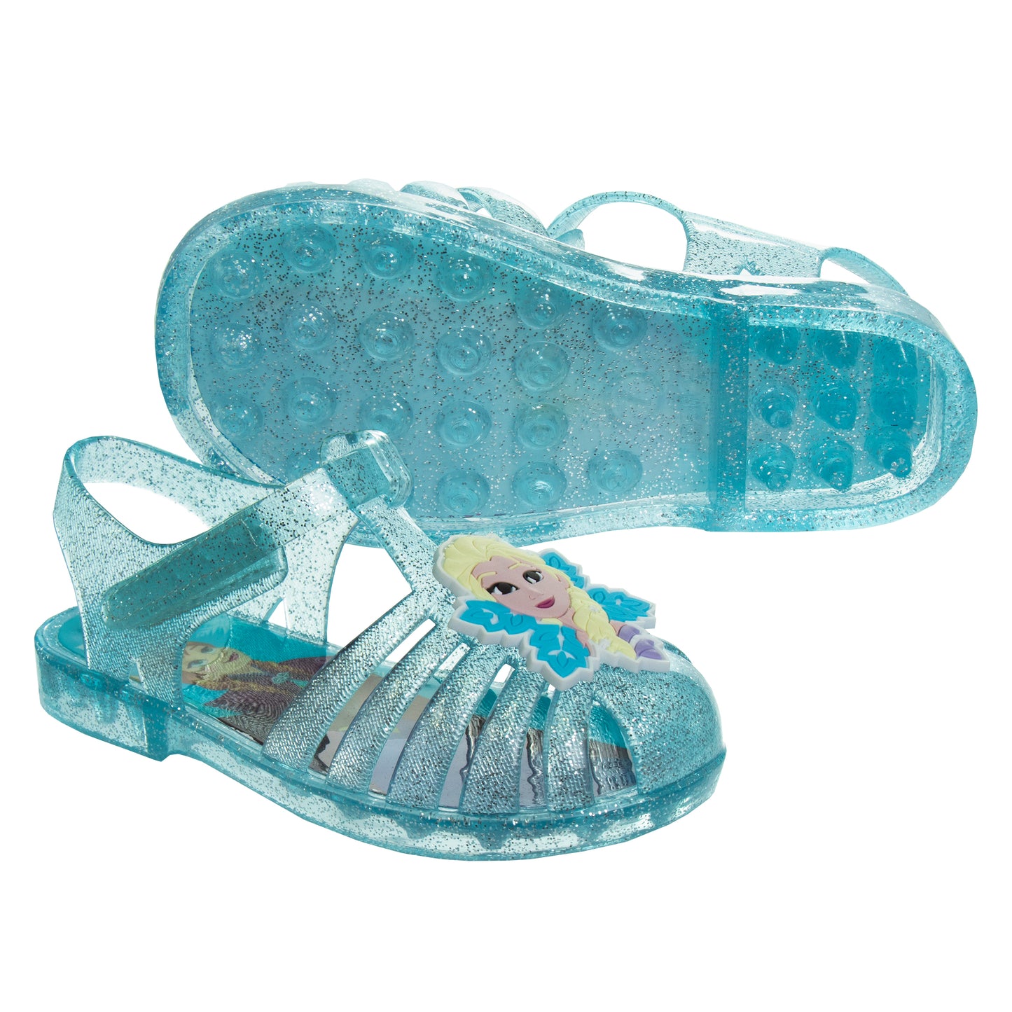 Girls' Jelly Sandals, Glitter Slip-On Water Shoes with Adjustable Ankle Strap (Toddler/Little Kid)
