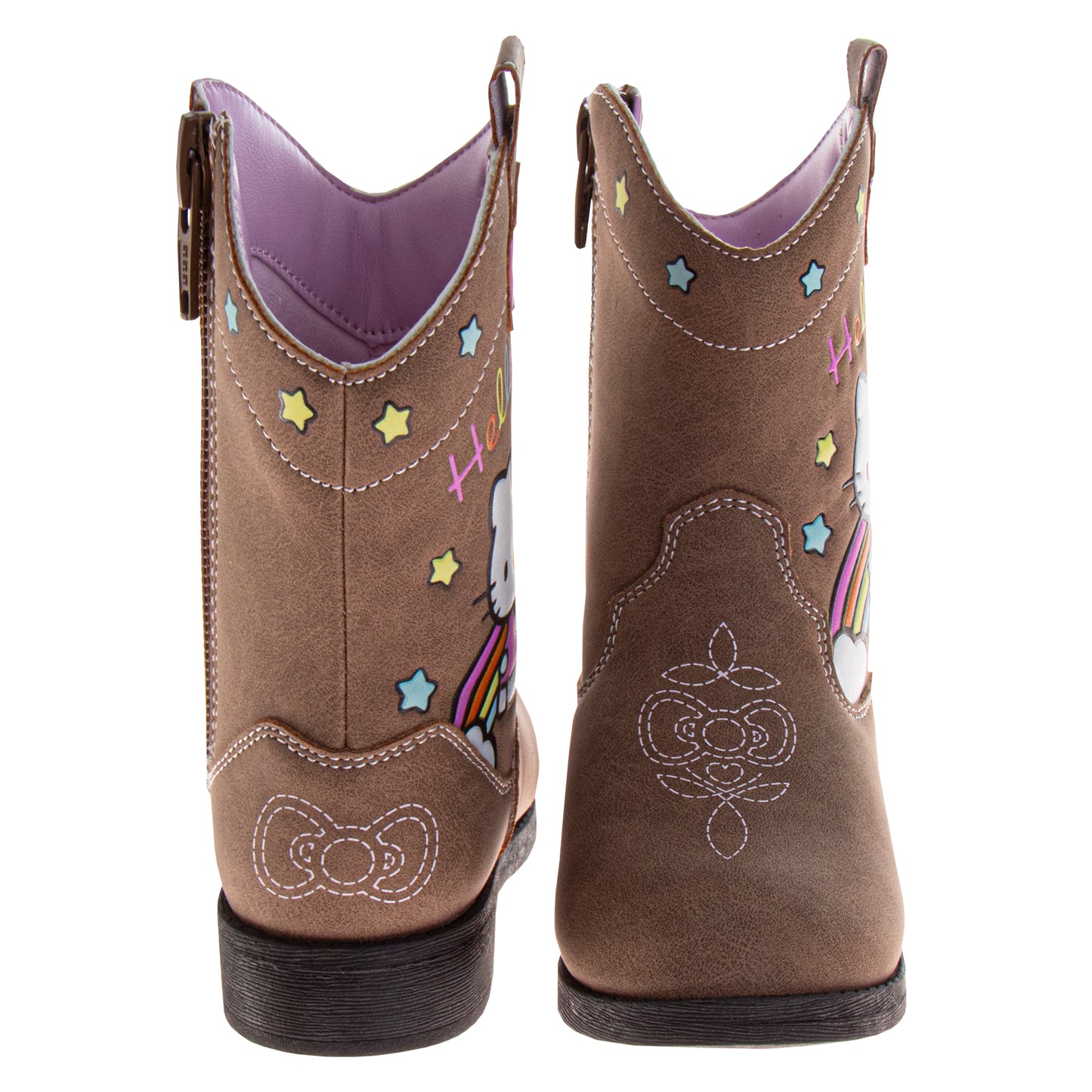 Josmo Kids Hello Kitty Cowboy Boots – Cute Rainbow & Star Design Calf High Western Country Boots for Girls (Toddler 7–10 / Little Kid 11–12)