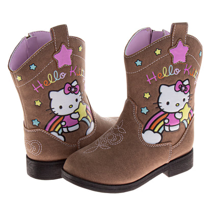 Josmo Kids Hello Kitty Cowboy Boots – Cute Rainbow & Star Design Calf High Western Country Boots for Girls (Toddler 7–10 / Little Kid 11–12)