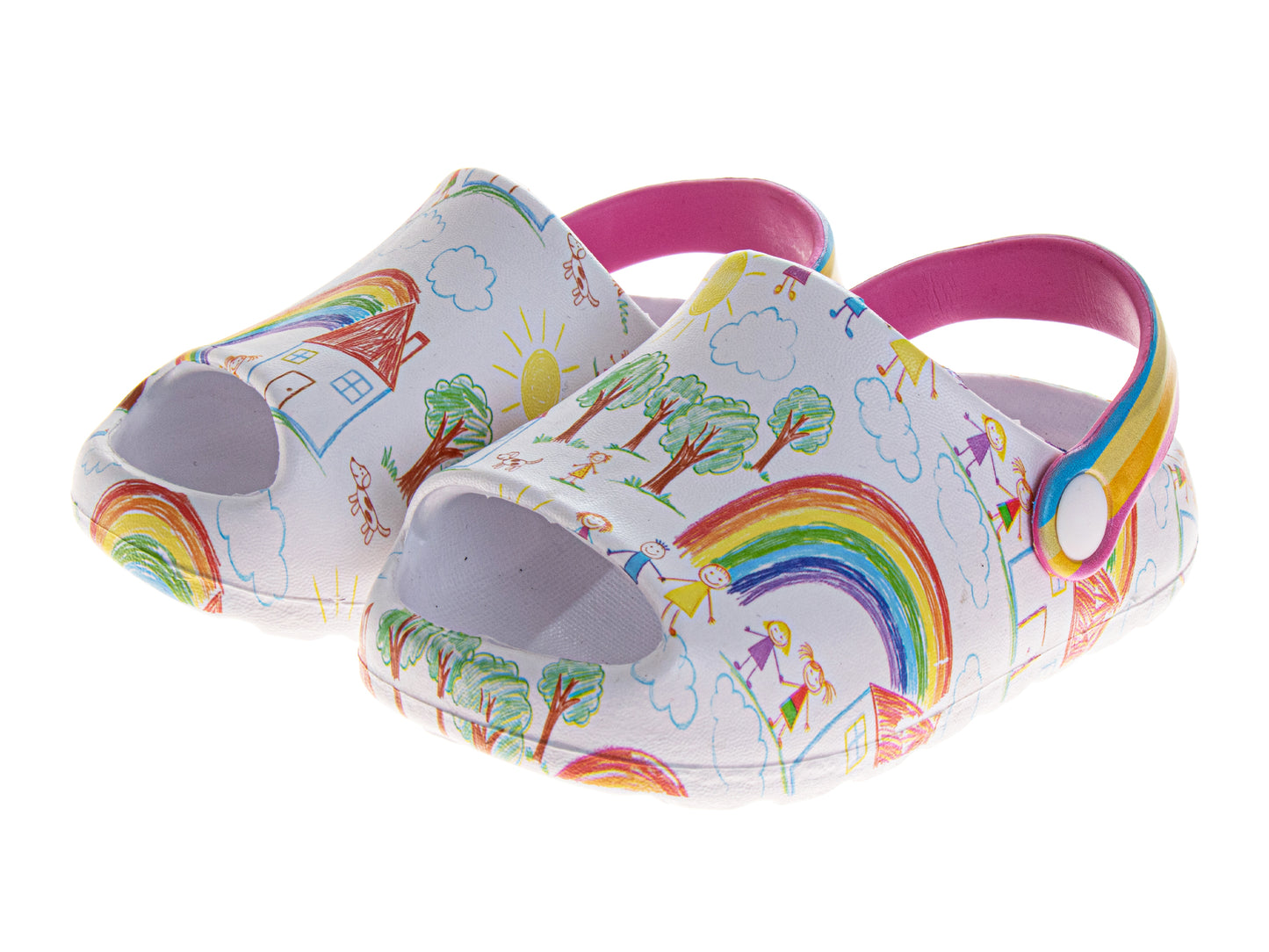 Crayola™ Kids Rainbow Graphic Clogs with Adjustable Heel Strap – Lightweight Slip-On Casual Shoes (Toddler)