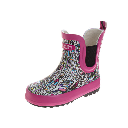 Crayola™ Girls City Print Rain Boots  Waterproof Pull-On Rubber Boots with Elastic Side Panels (Toddler/Little Kids)