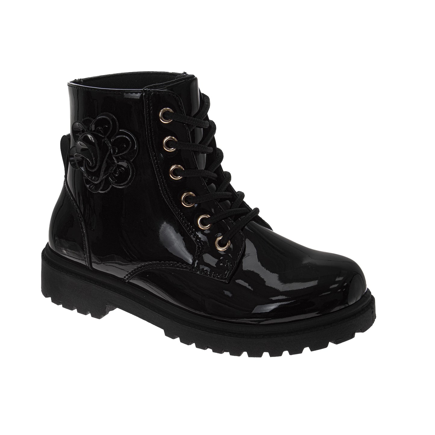 Kensie Girl Patent Combat Boots – Girls Lace-Up Fashion Ankle Boots with Side Zip (Little Kid/Big Kid)