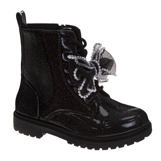 Kensie Girl Patent Combat Boots – Girls Lace-Up Bow Fashion Ankle Boots with Side Zip (Little Kid/Big Kid)