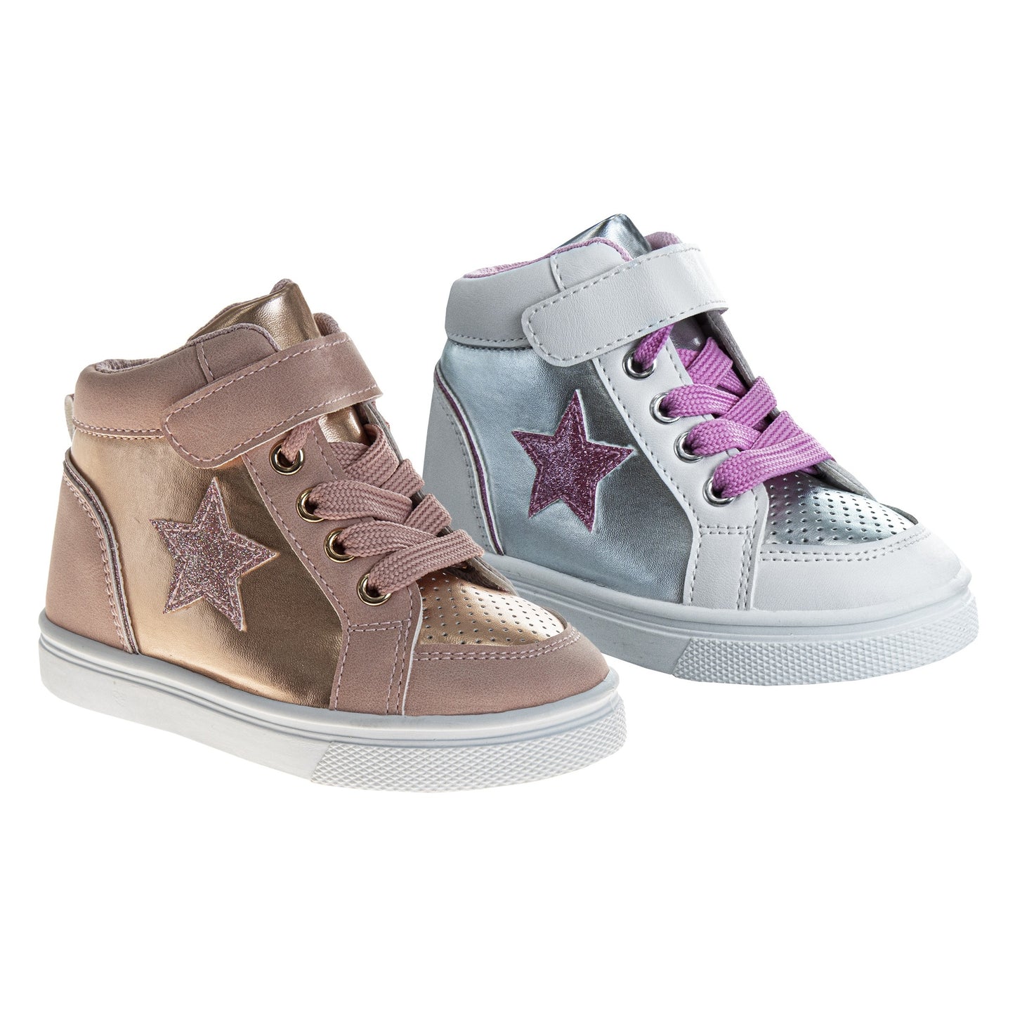 Kensie Girl High-Top Sneakers – Girls Glitter Star Fashion Shoes with Hook-and-Loop Strap (Toddler/Little Kid)