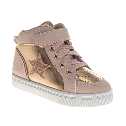 Kensie Girl High-Top Sneakers â€“ Girls Glitter Star Fashion Shoes with Hook-and-Loop Strap (Toddler/Little Kid)