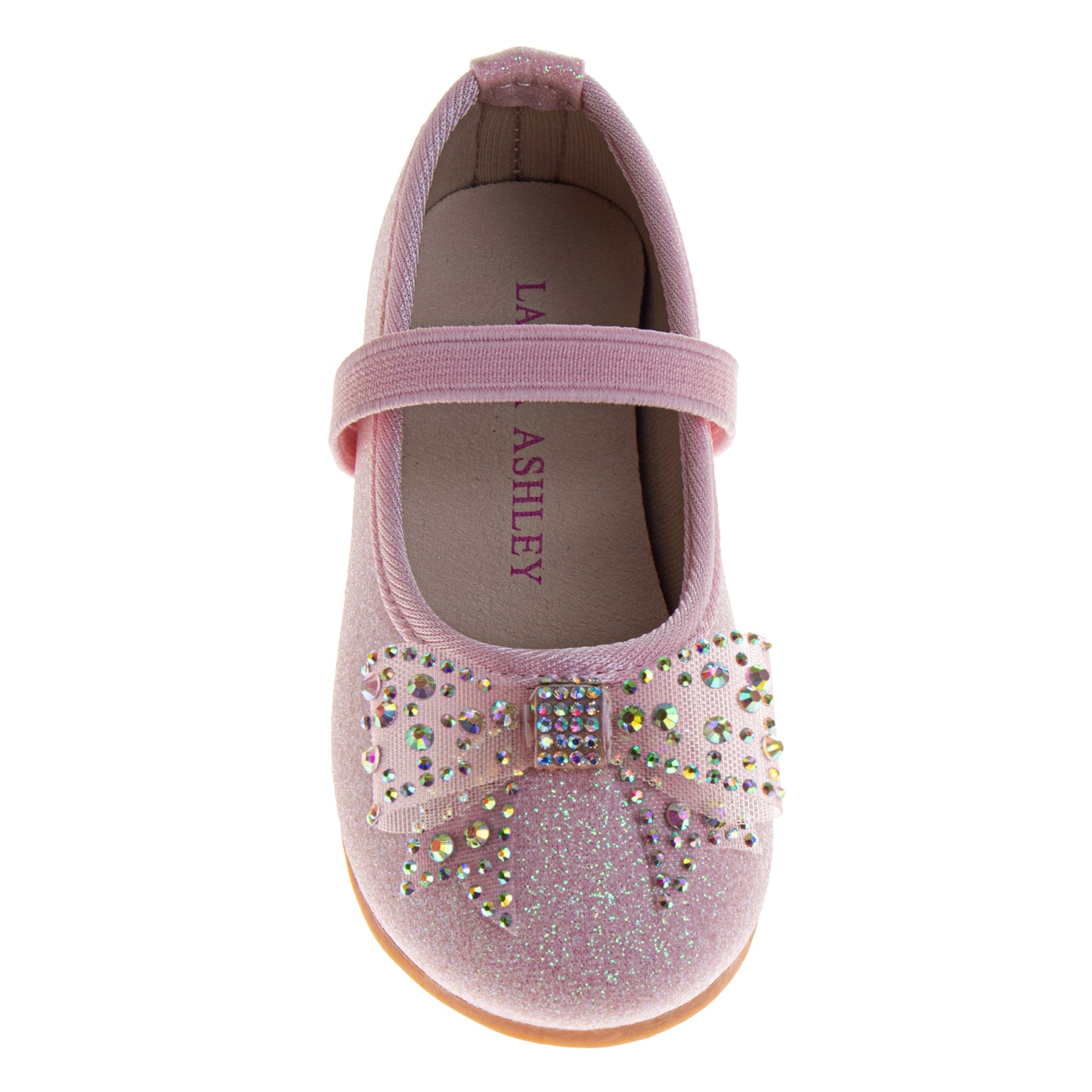 Laura Ashley Mary Jane Flats – Girls Glitter Dress Shoes with Bow Detail   (Toddler)