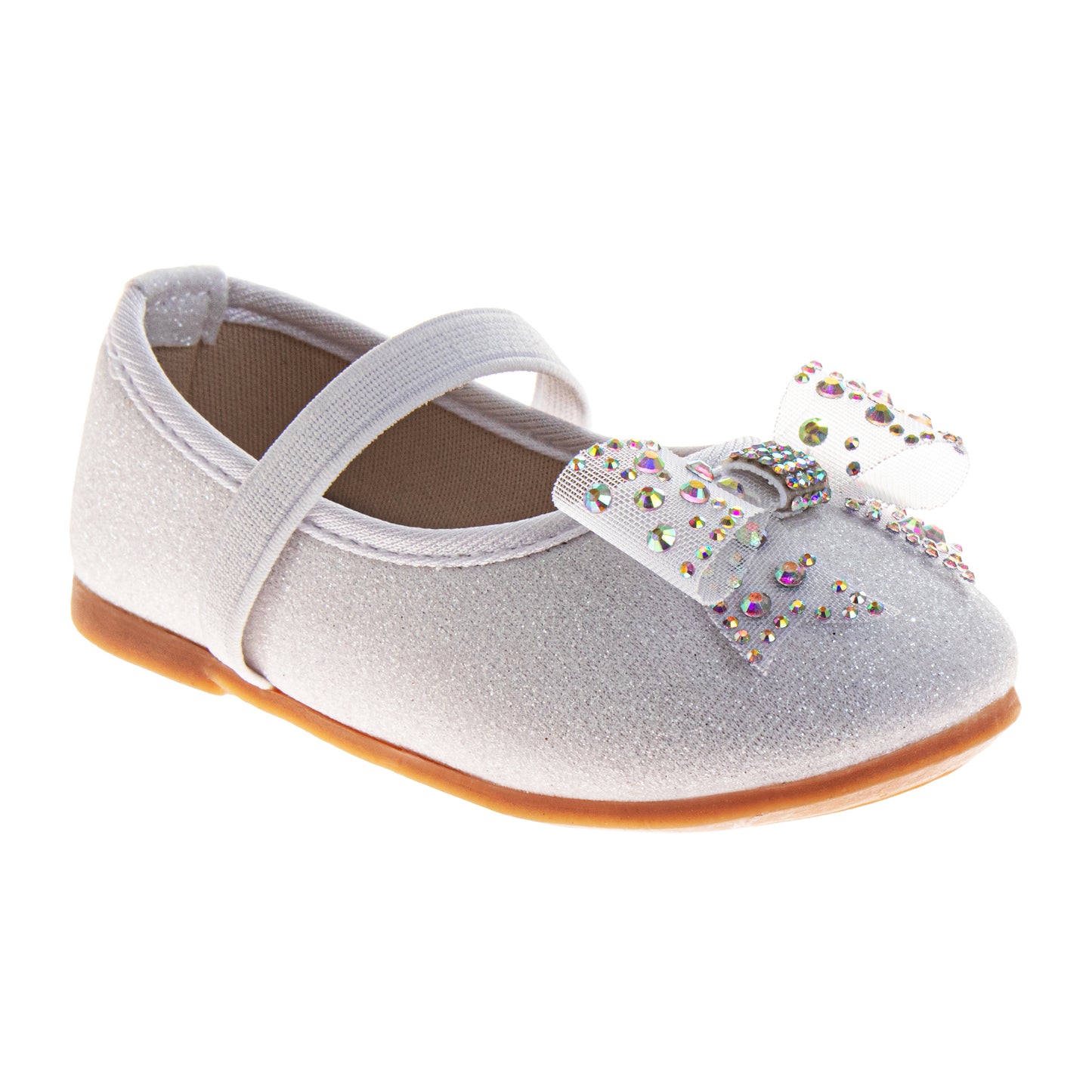 Laura Ashley Mary Jane Flats – Girls Glitter Dress Shoes with Bow Detail   (Toddler)