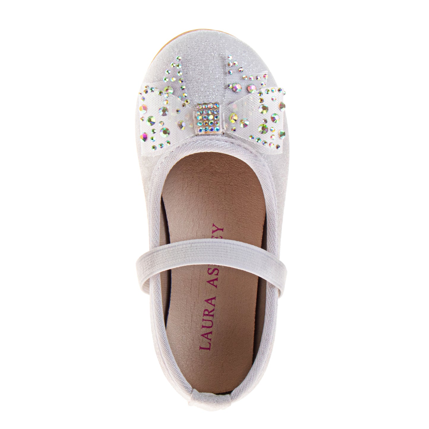 Laura Ashley Mary Jane Flats – Girls Glitter Dress Shoes with Bow Detail   (Toddler)