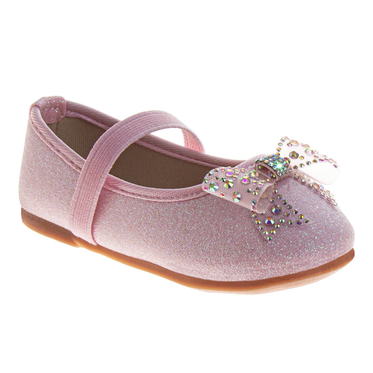 Laura Ashley Mary Jane Flats – Girls Glitter Dress Shoes with Bow Detail   (Toddler)