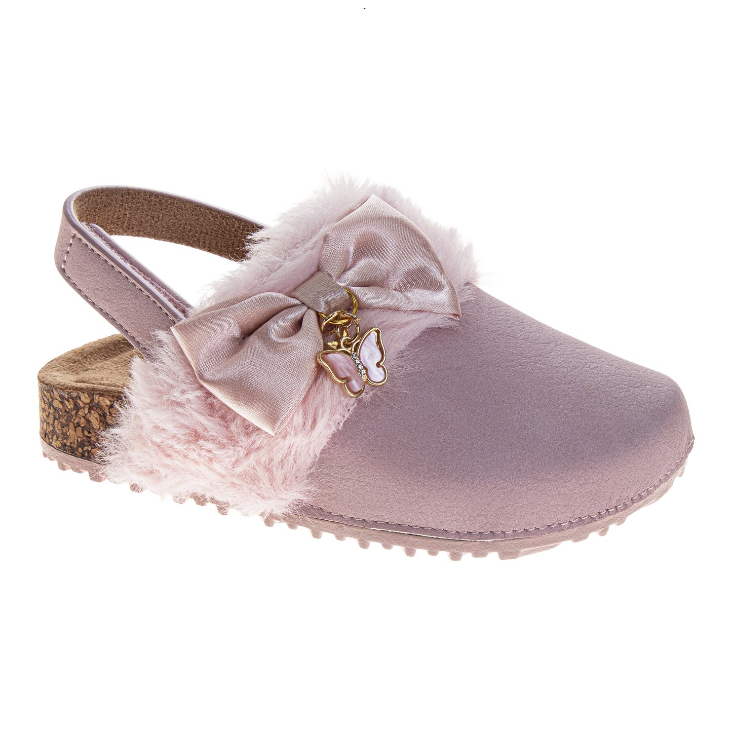 Laura Ashley Slingback Clogs – Girls Faux Fur Bow Charm Fashion Shoes with Adjustable Strap (Toddler/Little Kid)