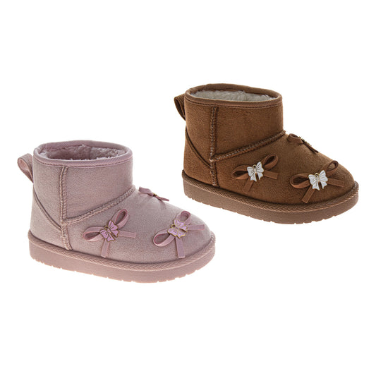 Laura Ashley Cozy Ankle Boots – Girls Faux Fur Winter Fashion Boots with Bow Detail (Toddler)
