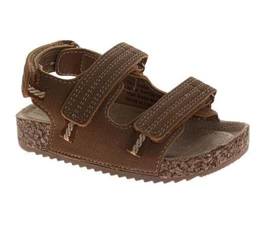 Beverly Hills Polo Club Boys' Footbed Sandals, Casual Strappy Sandals, Cork Sole Comfort Shoes, Brown (Toddler)