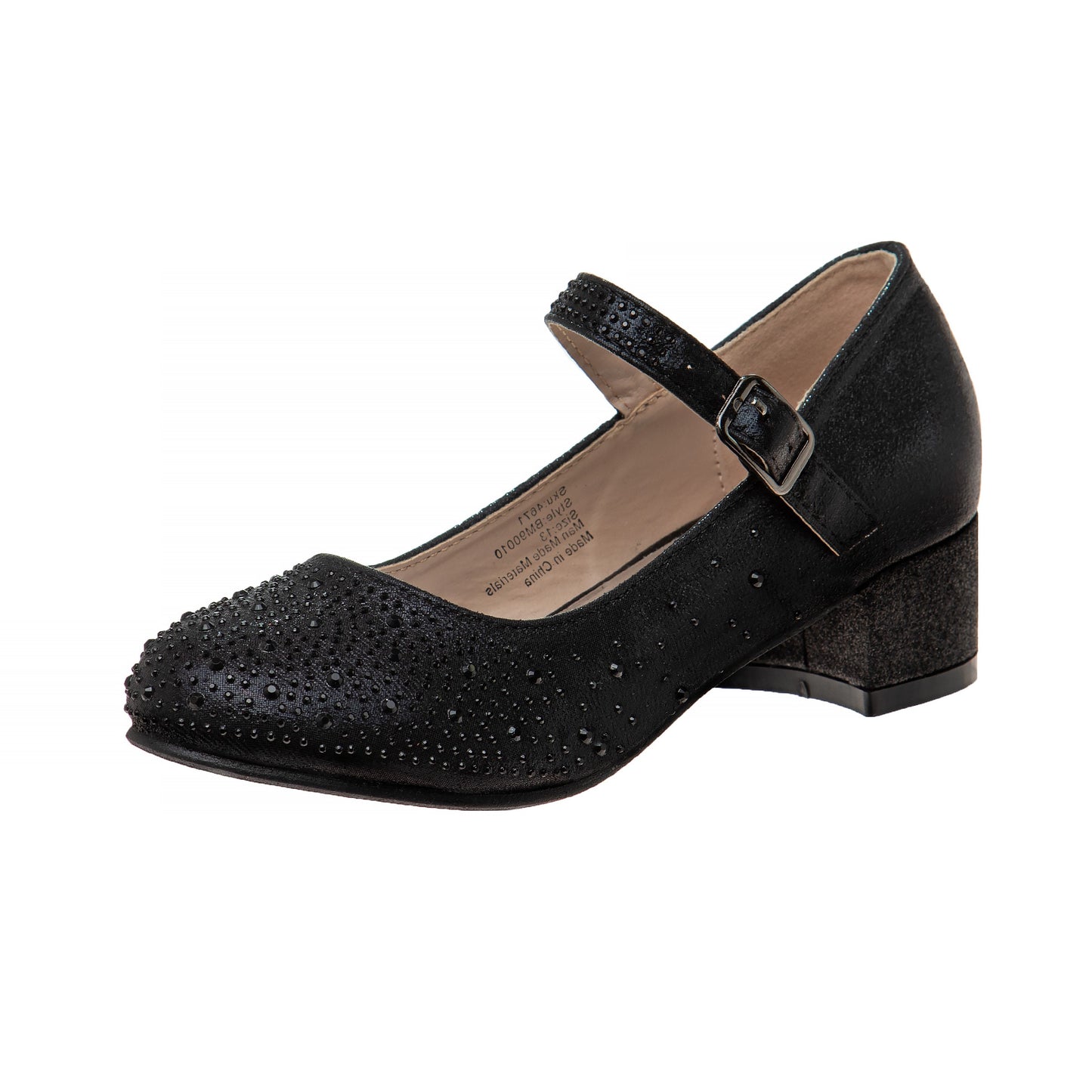 Badgley Mischka Dress Heel Shoes Girls - Elegant Formal Wear Comfort Block Heel Glitter Finish Adjustable Strap (Little Kid)