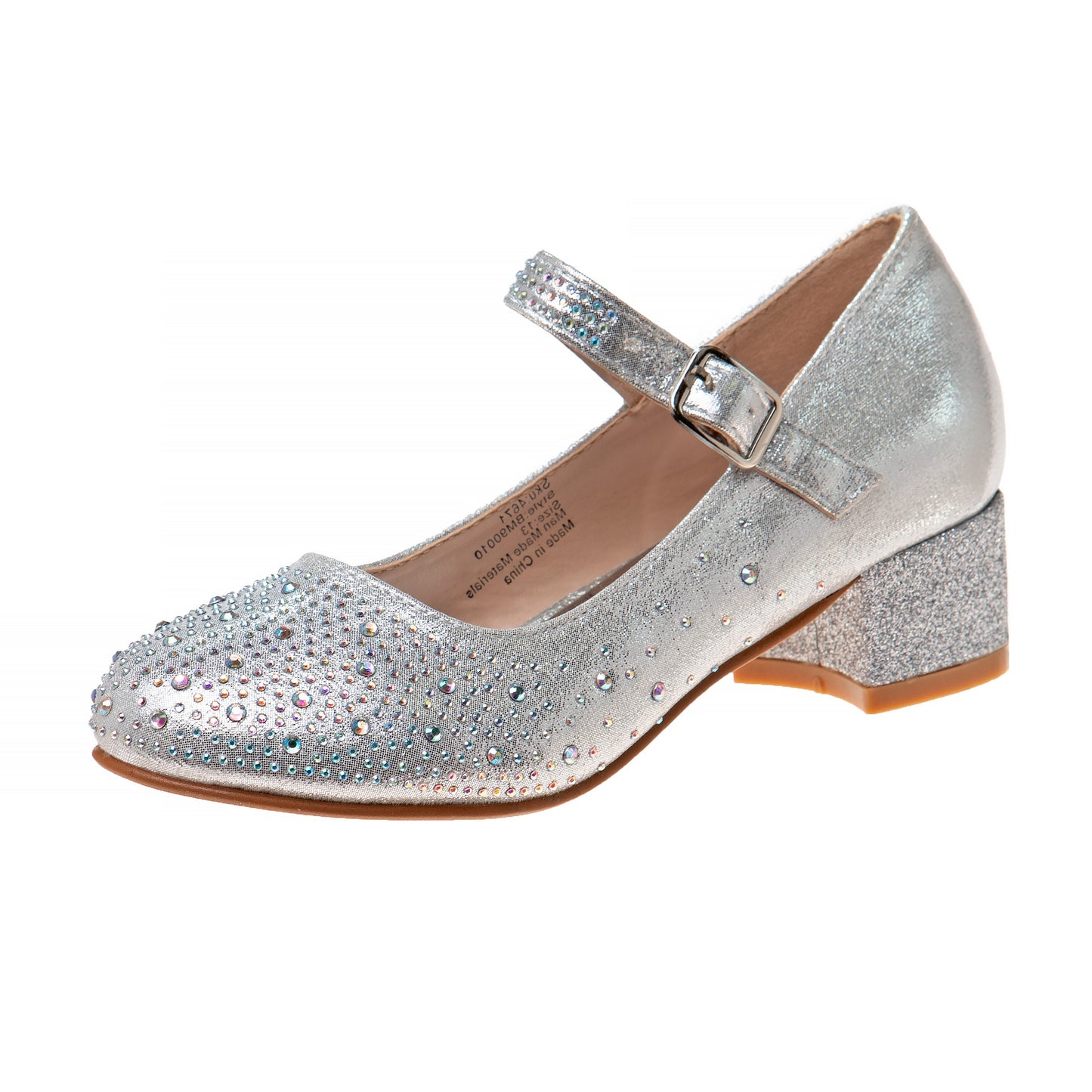 Badgley Mischka Dress Heel Shoes Girls - Elegant Formal Wear Comfort Block Heel Glitter Finish Adjustable Strap (Little Kid)