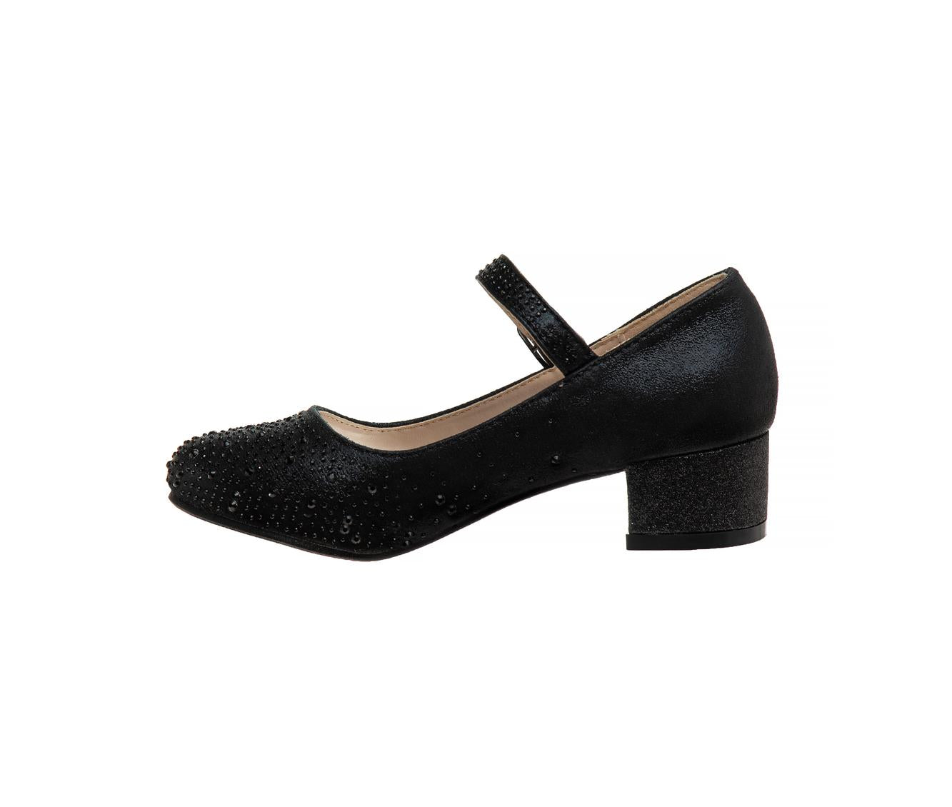 Badgley Mischka Dress Heel Shoes Girls - Elegant Formal Wear Comfort Block Heel Glitter Finish Adjustable Strap (Little Kid)