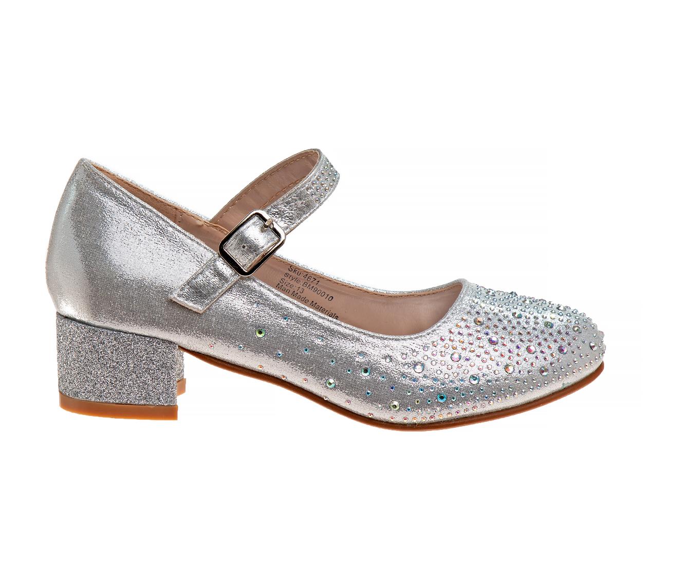 Badgley Mischka Dress Heel Shoes Girls - Elegant Formal Wear Comfort Block Heel Glitter Finish Adjustable Strap (Little Kid)