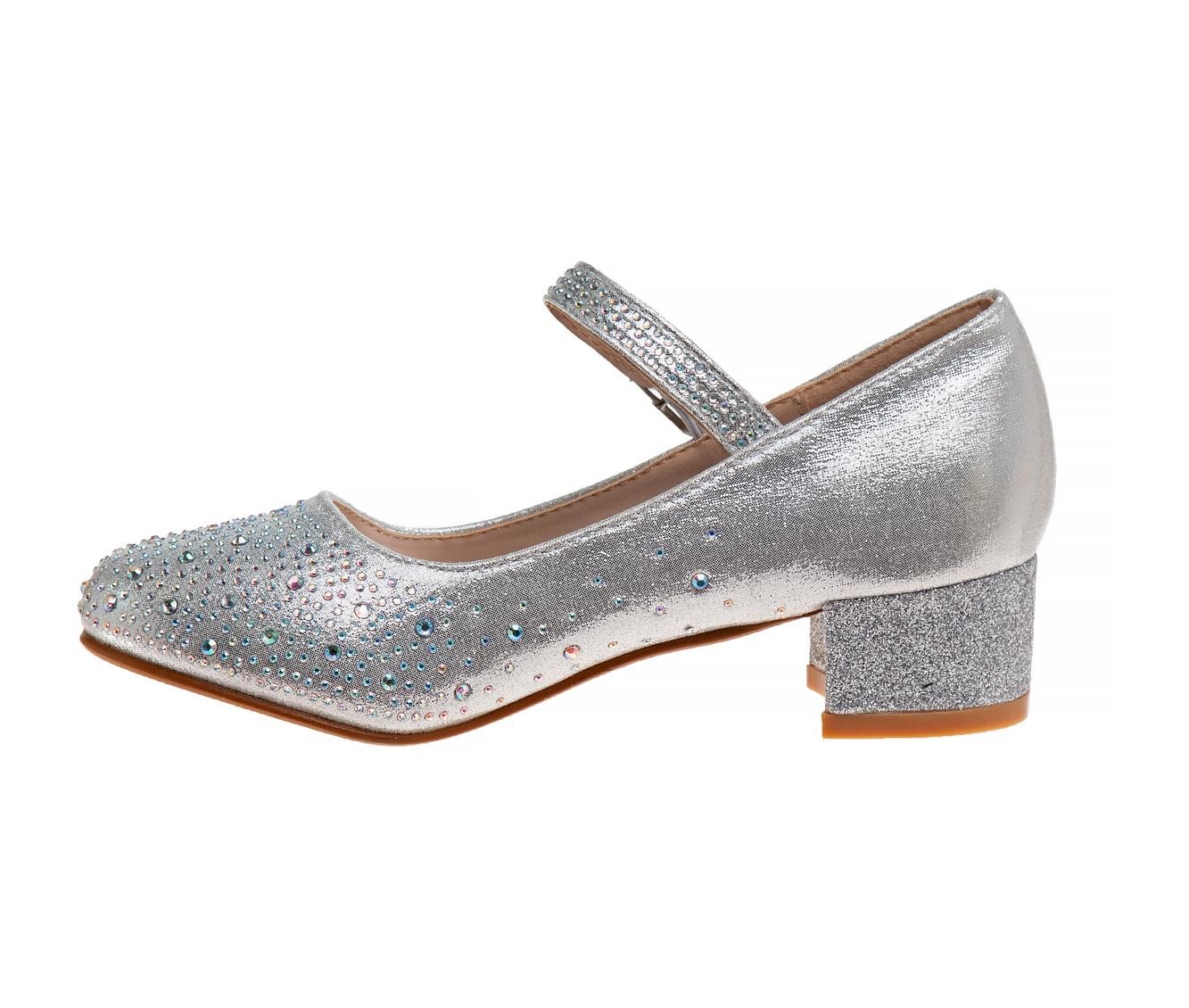 Badgley Mischka Dress Heel Shoes Girls - Elegant Formal Wear Comfort Block Heel Glitter Finish Adjustable Strap (Little Kid)