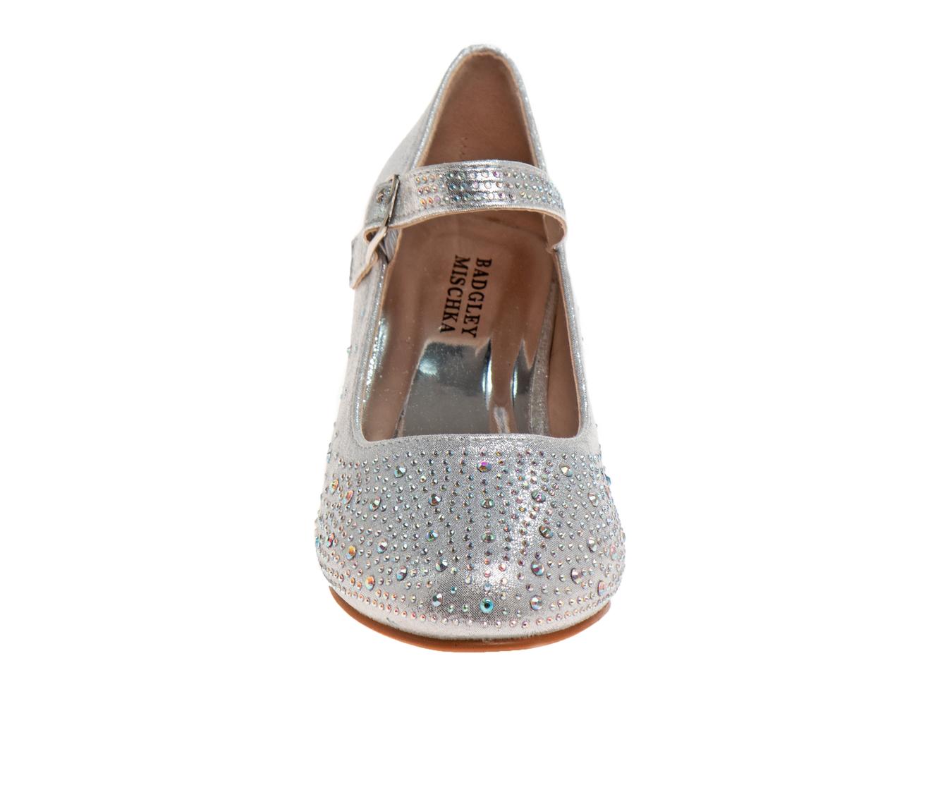 Badgley Mischka Dress Heel Shoes Girls - Elegant Formal Wear Comfort Block Heel Glitter Finish Adjustable Strap (Little Kid)