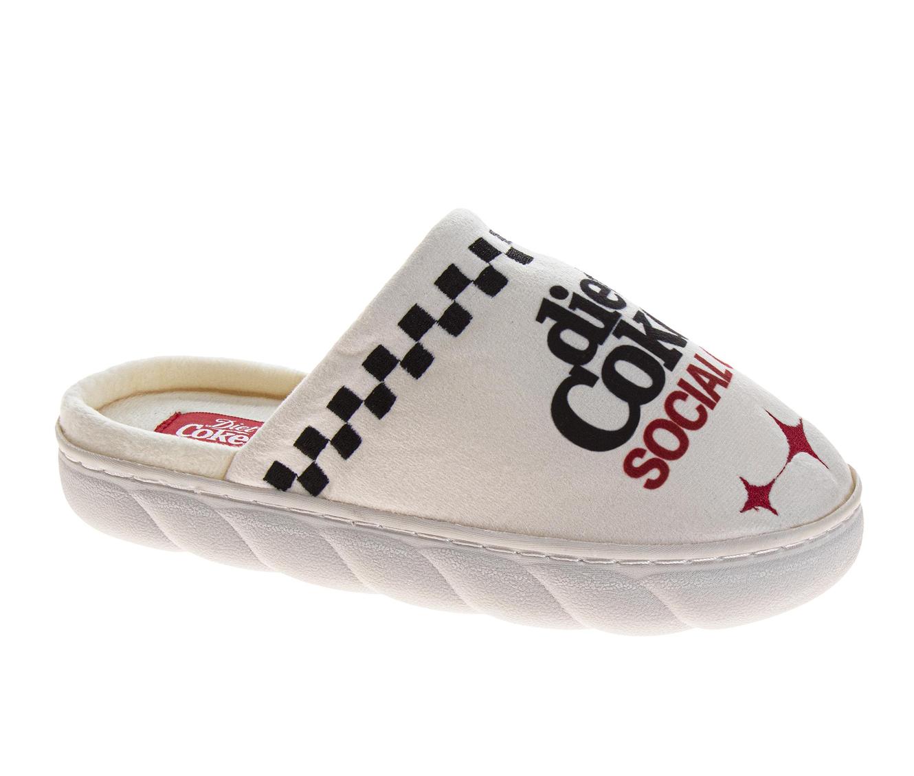 Coca-Cola Diet Coke Men’s Cozy Plush Slip-On Slippers – Cream “Diet Coke Social Club” Graphic Soft Indoor House Shoes (Adults)