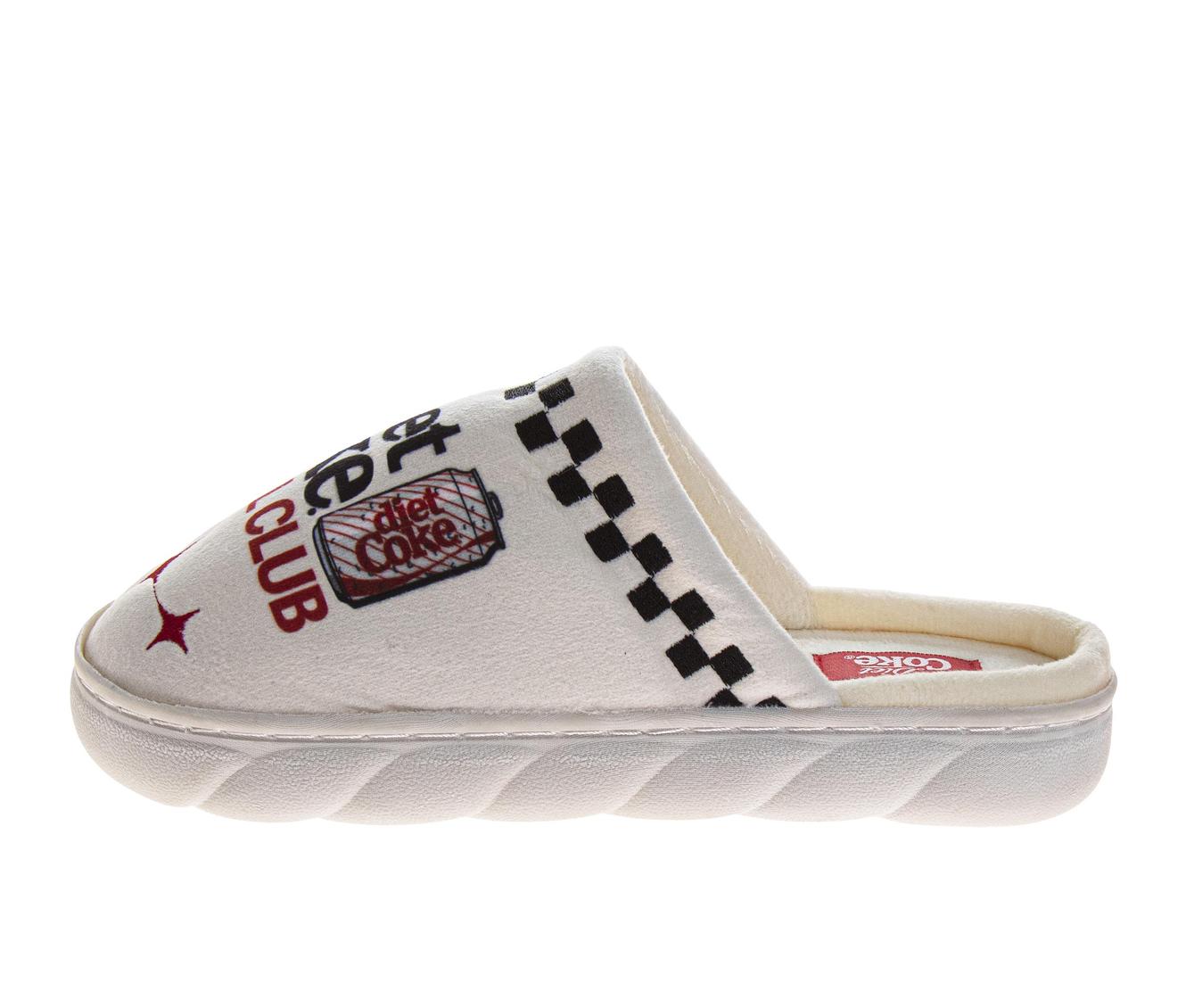 Coca-Cola Diet Coke Men’s Cozy Plush Slip-On Slippers – Cream “Diet Coke Social Club” Graphic Soft Indoor House Shoes (Adults)