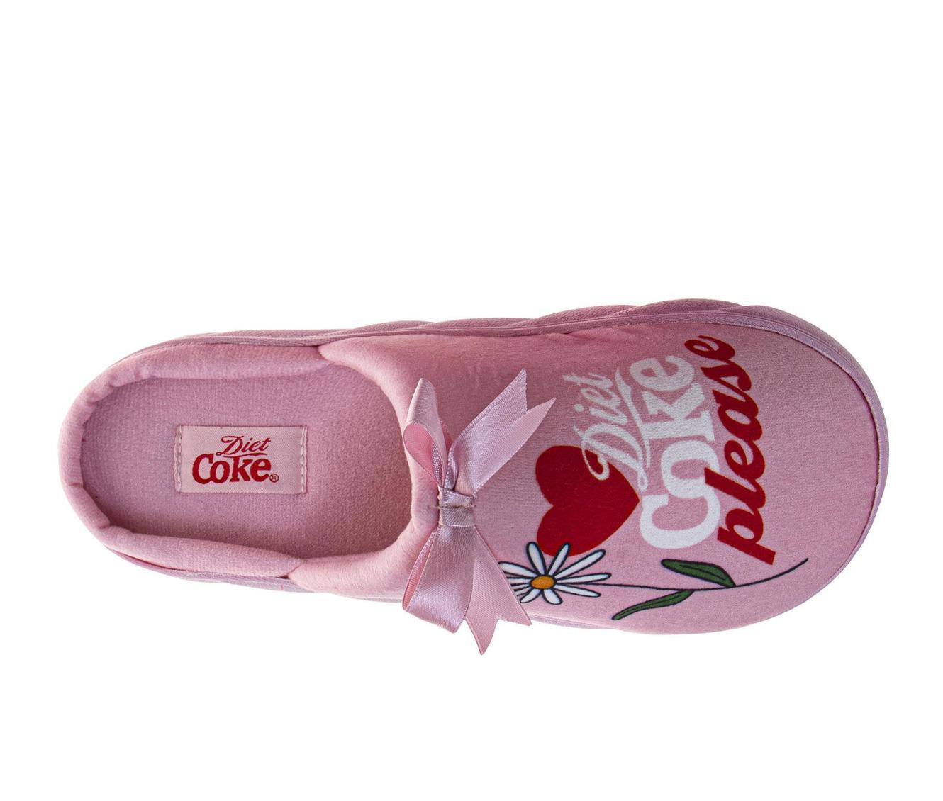 Coca-Cola Diet Coke Women’s Cozy Plush Slip-On Slippers – Pink “Diet Coke Please” Graphic Soft Indoor House Shoes (Adults)