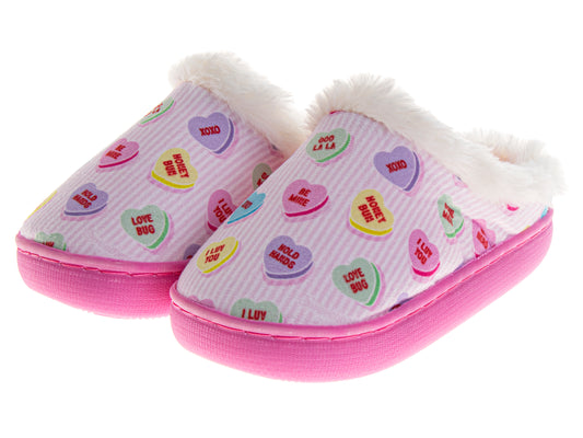 Sweethearts Conversation Hearts Slippers Girls  Cozy Furry Comfort Soft Plush Warm Lined Indoor Wear (Little Kid / Big Kid)
