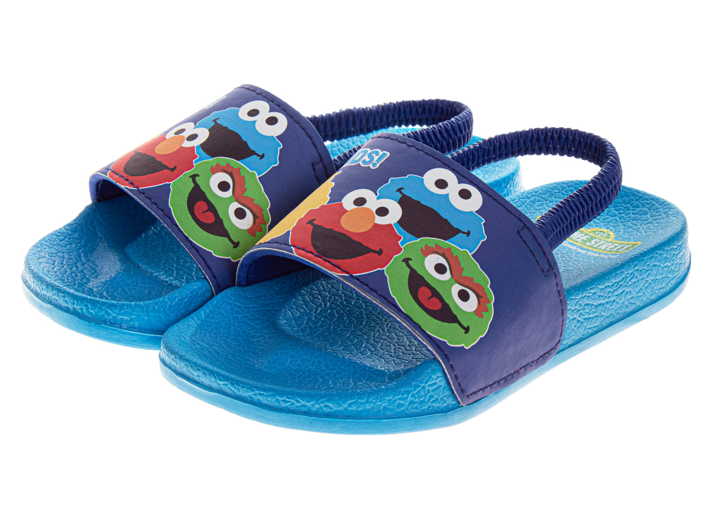 Sesame Street Slide Sandals for Kids Characters Design Blue Slip-On Quick Dry Pool/Beach (Toddler / Little Kid)