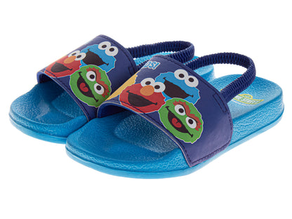 Sesame Street Slide Sandals for Boys  Characters Design Blue SlipOn Quick Dry Pool/Beach (Toddler / Little Kid)