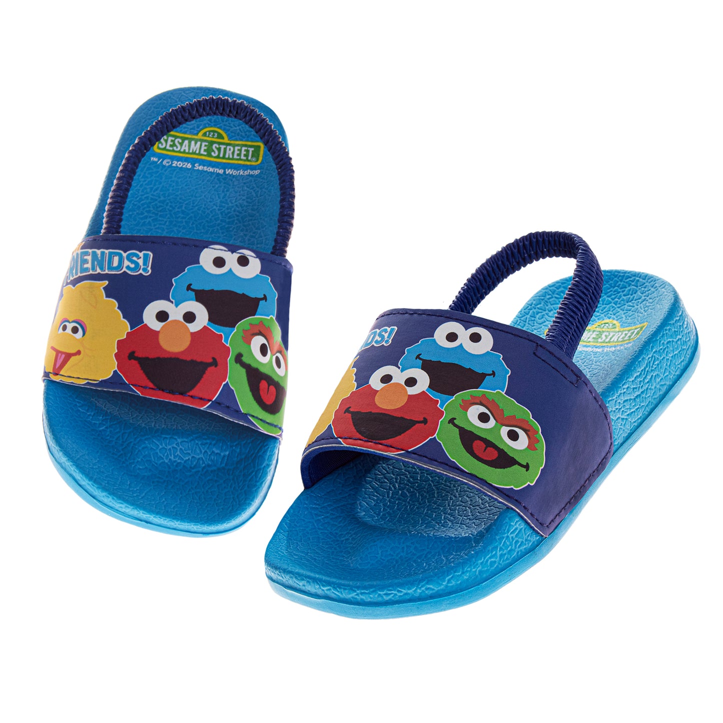 Sesame Street Slide Sandals for Kids Characters Design Blue Slip-On Quick Dry Pool/Beach (Toddler / Little Kid)