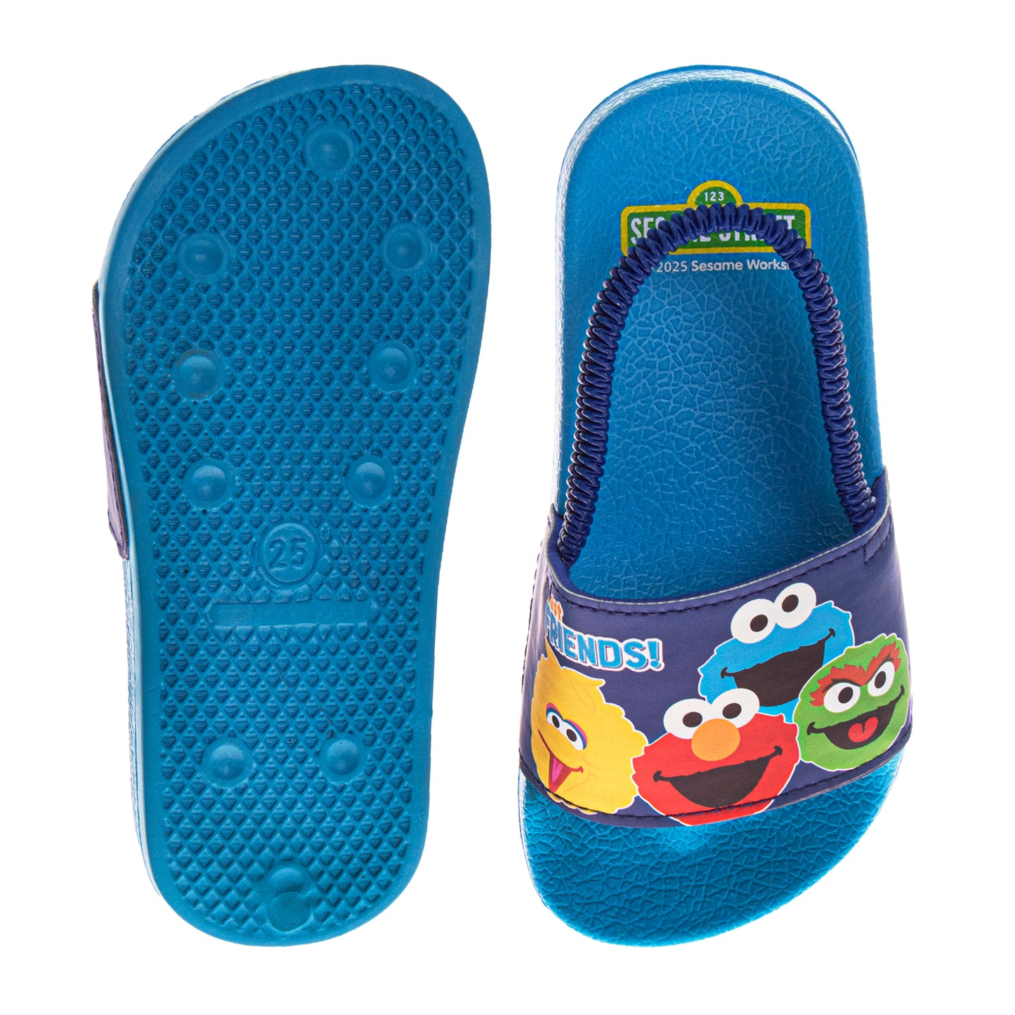 Sesame Street Slide Sandals for Kids Characters Design Blue Slip-On Quick Dry Pool/Beach (Toddler / Little Kid)