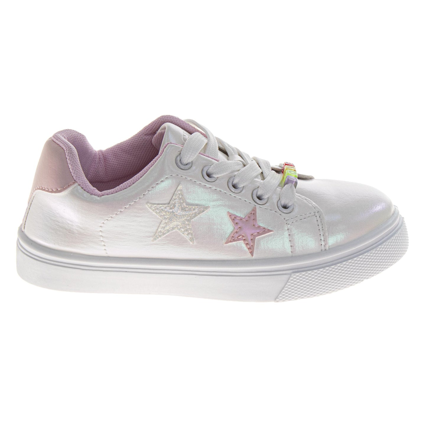 Badgley Mischka Glitter Stars Lace-Up Sneakers Girls - Glamorous Fashion Forward Sparkle Detail High Shine Athleisure (Little Kid – Big Kid)