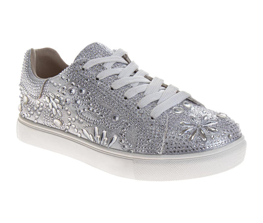 Badgley Mischka Glitzy Sneakers Girls'  Sparkle Detail Fashion Forward Glamorous Casual Chic Comfort Fit (Little Kid / Big Kid)