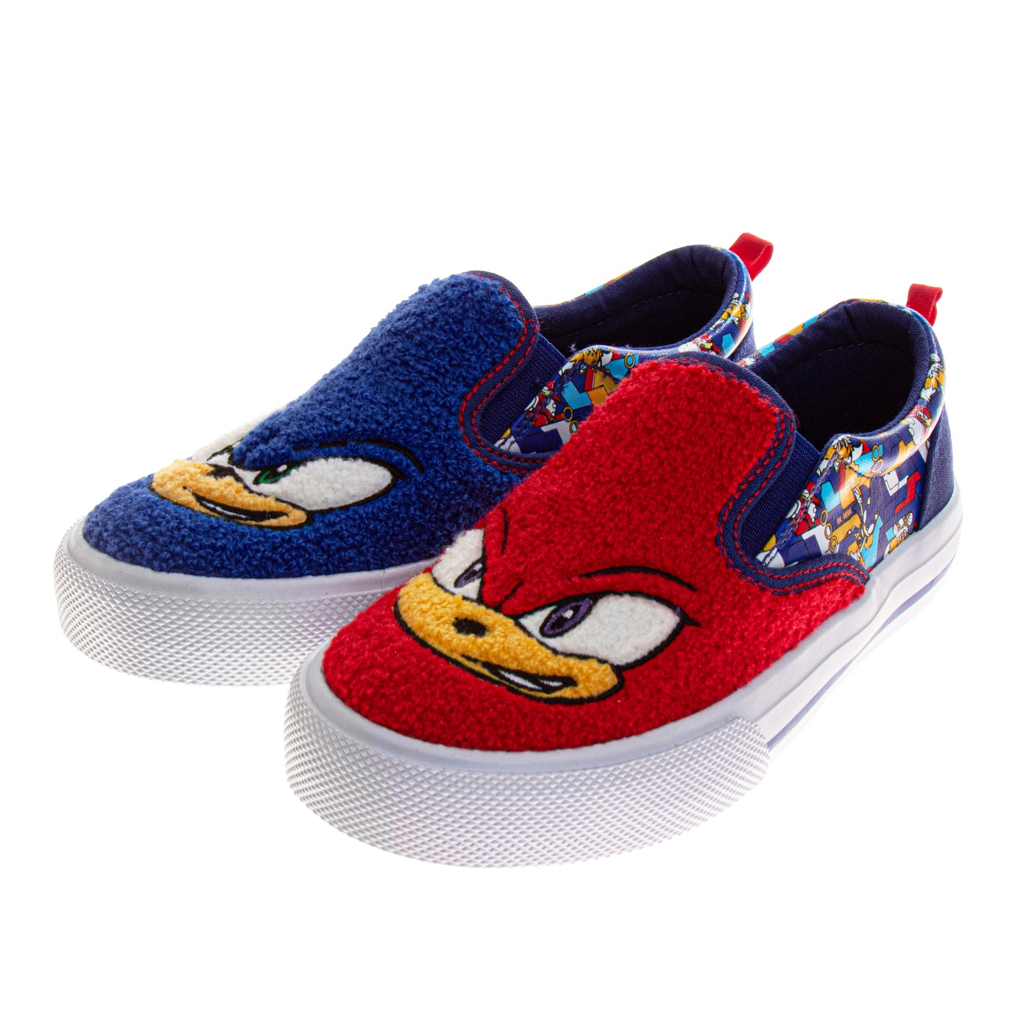 Sonic the Hedgehog Boys Mismatched Slip-On Canvas Sneakers Featuring Sonic and Knuckles (Big Kid)
