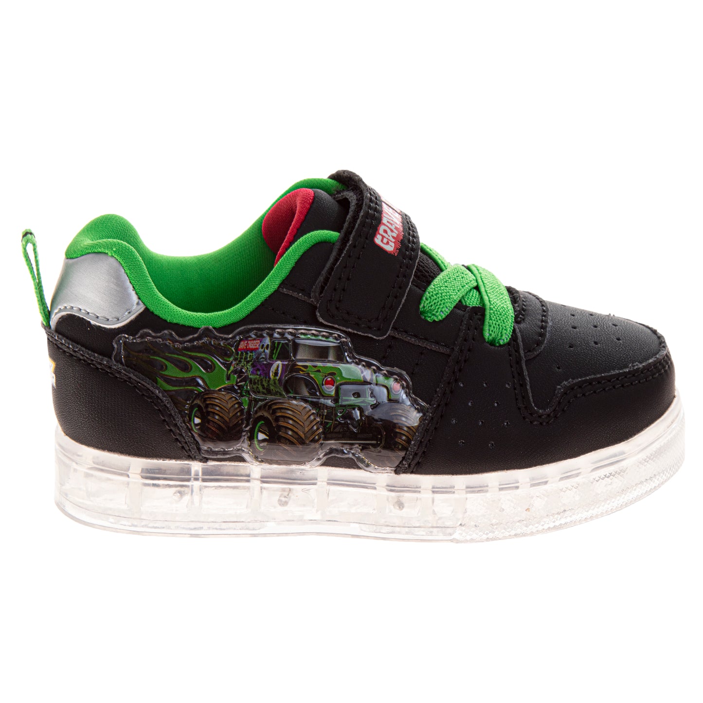 Monster Jam Monster Truck Design Sneakers Boys  Green Details Rugged Tread Action Ready HighImpact Look Velcro Closure (Toddler / Little Kid)