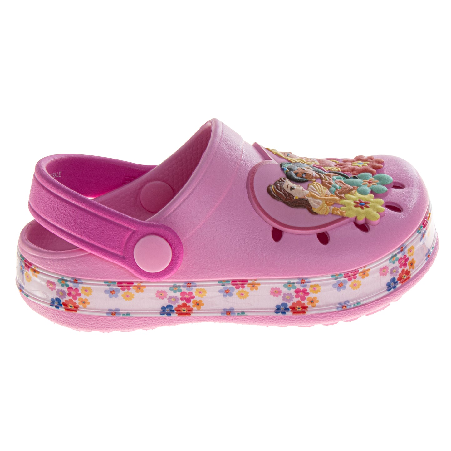 Princess Girls Slip-On Clogs with Back Strap, Jasmine, Belle & Aurora, Lightweight Slip-Resistant EVA Sandals (Toddler Sizes)