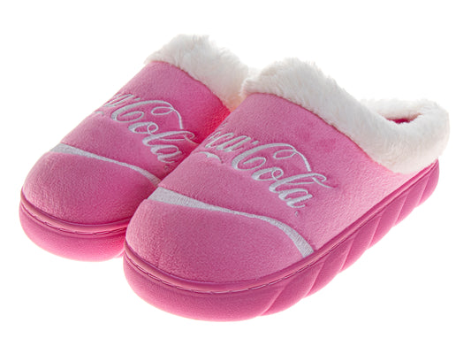 CocaCola Pink Iconic Script Casual Slippers for Women  Soft Cozy PlushLined Indoor Comfort (Adult)