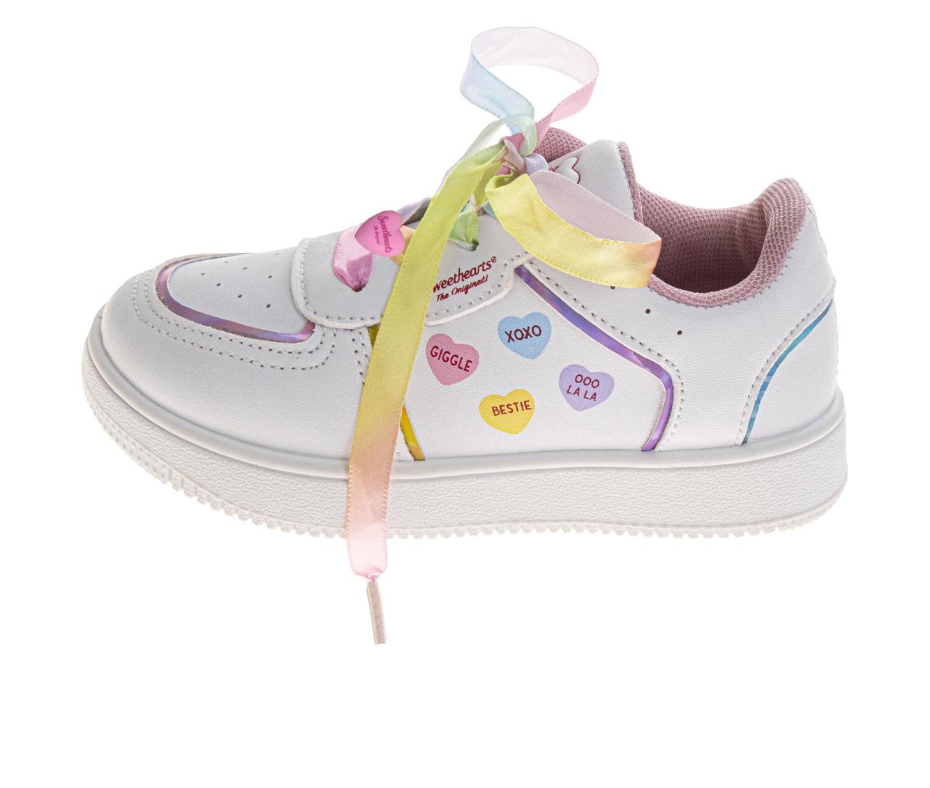 Sweethearts White Sneakers Girls  Rainbow Laces Heart Charms Fashionable Casual Comfort LaceUp Look (Toddler)