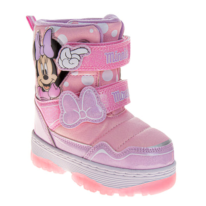 Disney Minnie Mouse Boots Girls  Pink Glitter Details Fashion Warm Lined Side Zipper Durable Sole (Toddler / Little Kid)