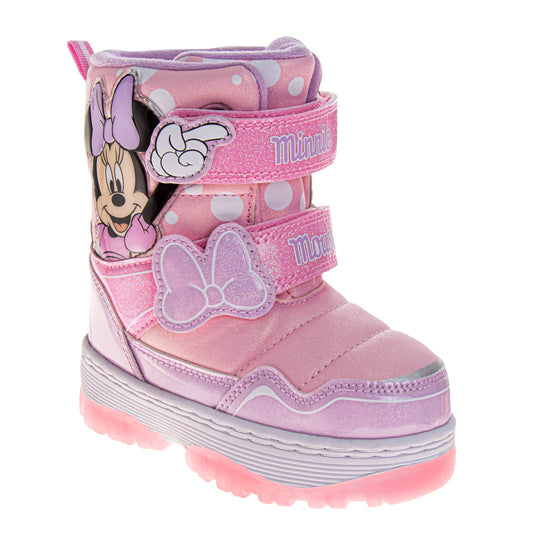 Disney Minnie Mouse Boots Girls  Pink Glitter Details Fashion Warm Lined Side Zipper Durable Sole (Toddler / Little Kid)
