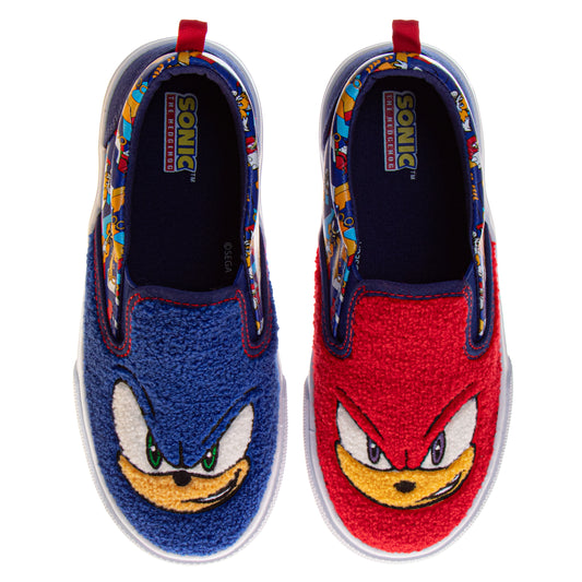 Sonic the Hedgehog Boys Mismatched Slip-On Canvas Sneakers Featuring Sonic and Knuckles (Big Kid)