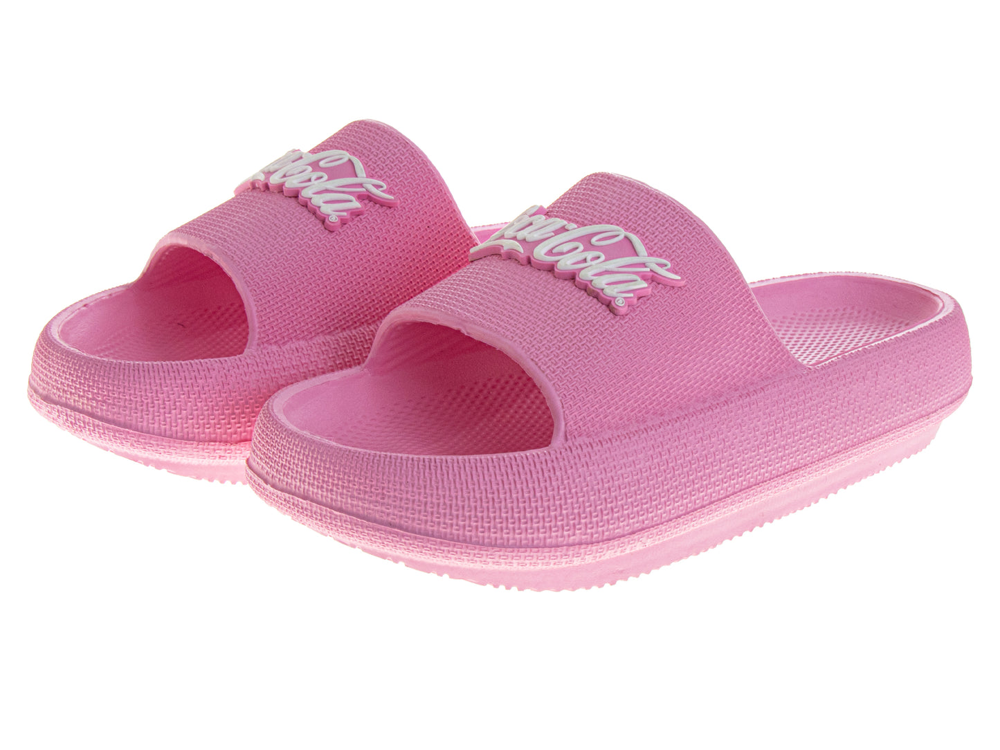 CocaCola Pink Script Casual Slides for Women  Stylish Comfortable Beach Pool Summer Sandals (Adult)