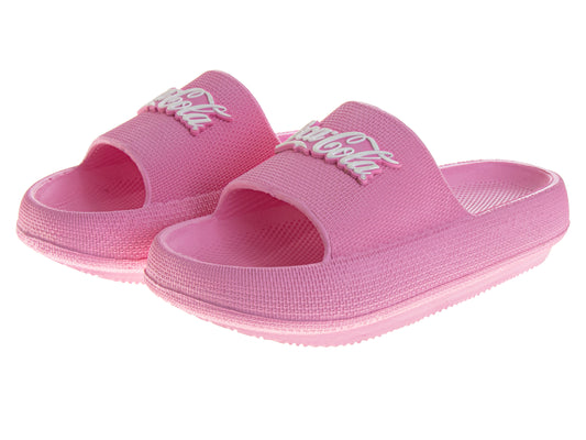 CocaCola Pink Script Casual Slides for Women Stylish Comfortable Beach Pool Summer Sandals (Adult)