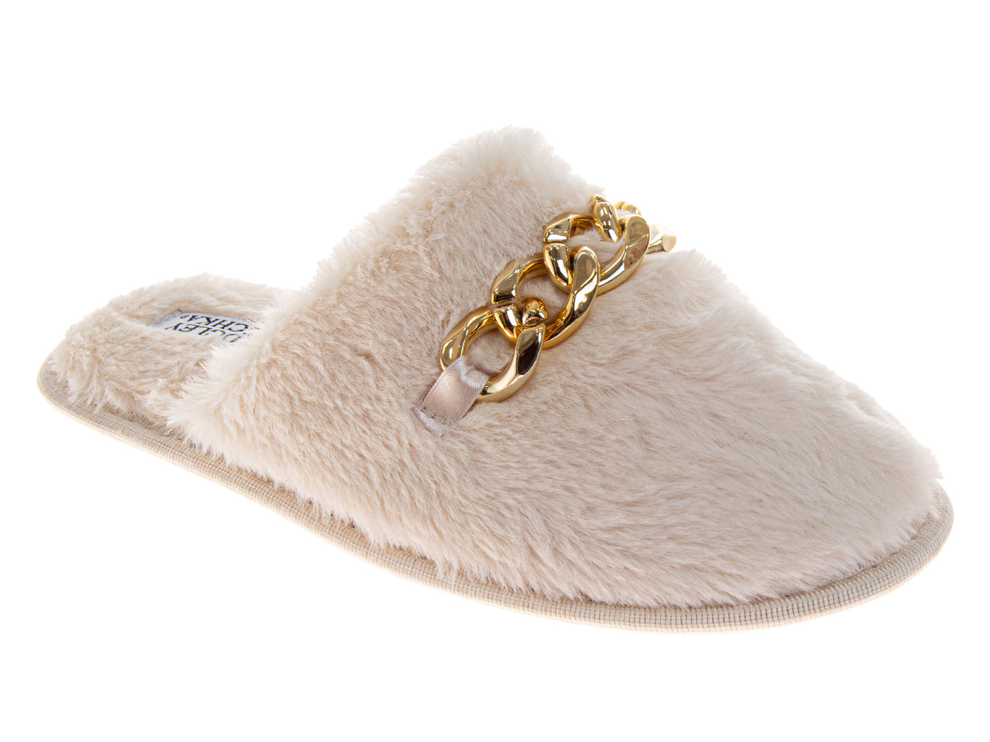 Badgley Mischka Faux Fur Slippers for Women - Classic Chain Link Comfortable Style (Adults)
