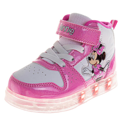 Disney Minnie Mouse High Top Sneakers Girls  Bow Detail Fashion Casual Wear Durable Canvas Ankle Support (Toddler / Little Kid)