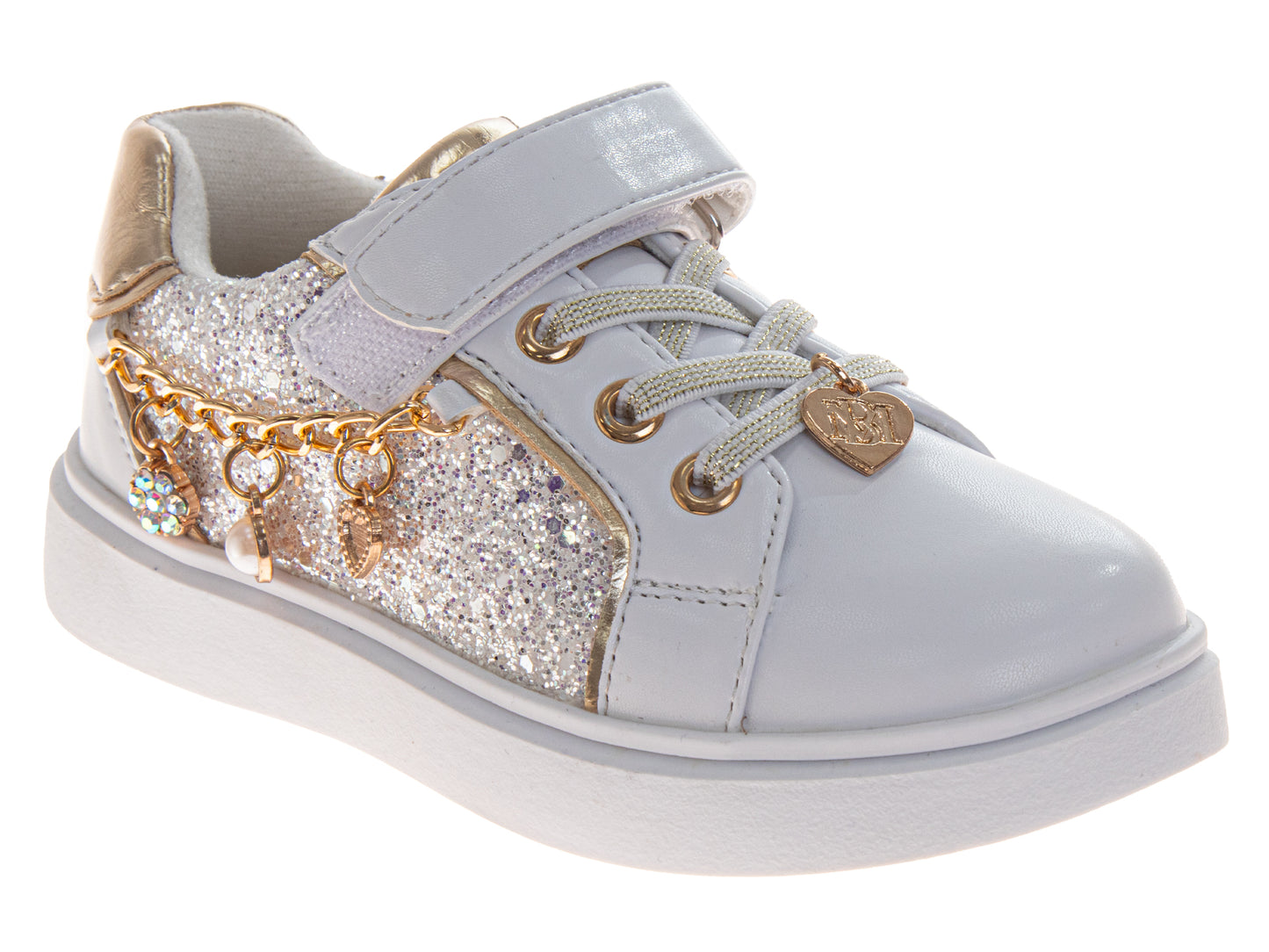 Kensie Girls Sneakers for Girls Glitter Charms Easy Hook-and-Loop Stylish (Toddler)