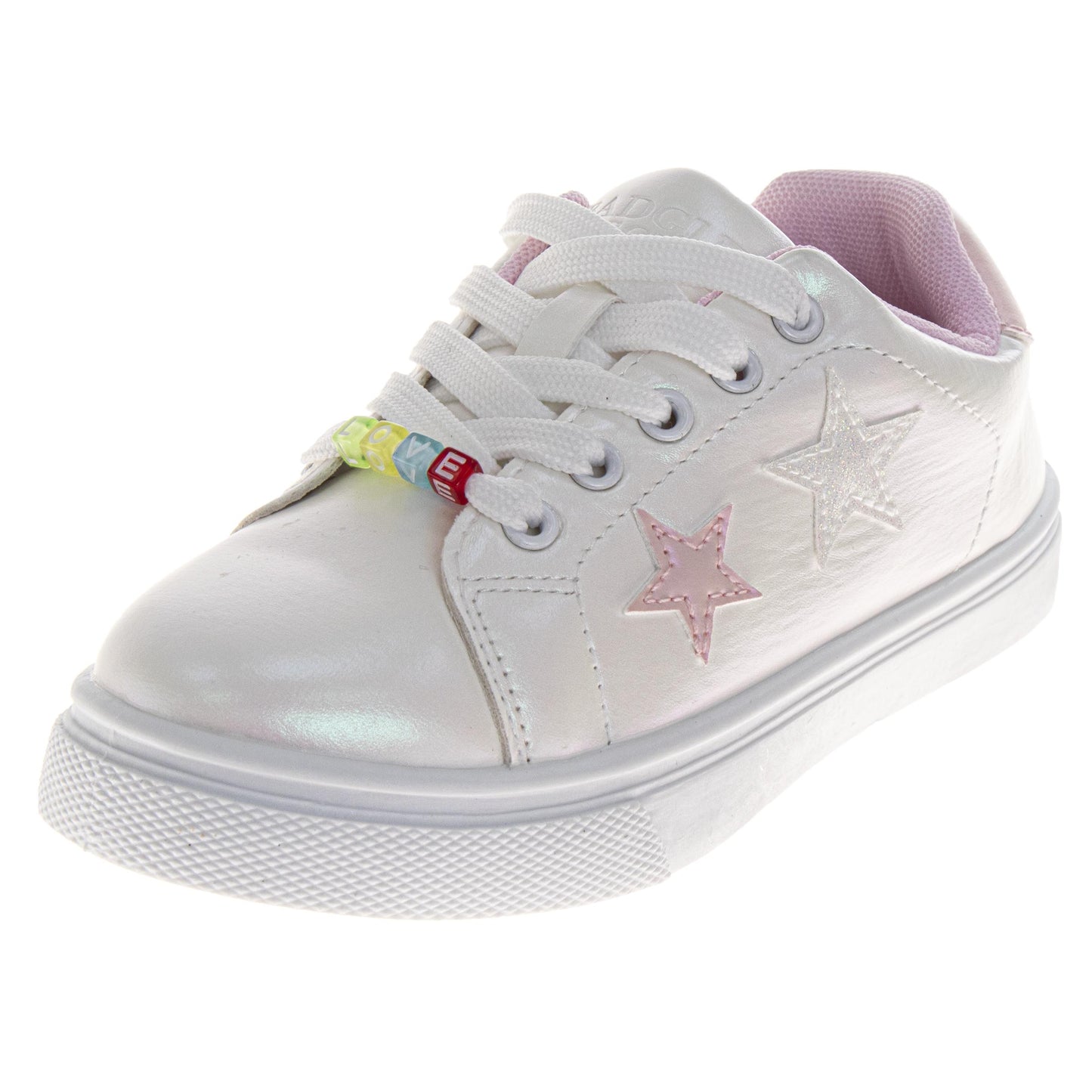 Badgley Mischka Glitter Stars Lace-Up Sneakers Girls - Glamorous Fashion Forward Sparkle Detail High Shine Athleisure (Little Kid – Big Kid)