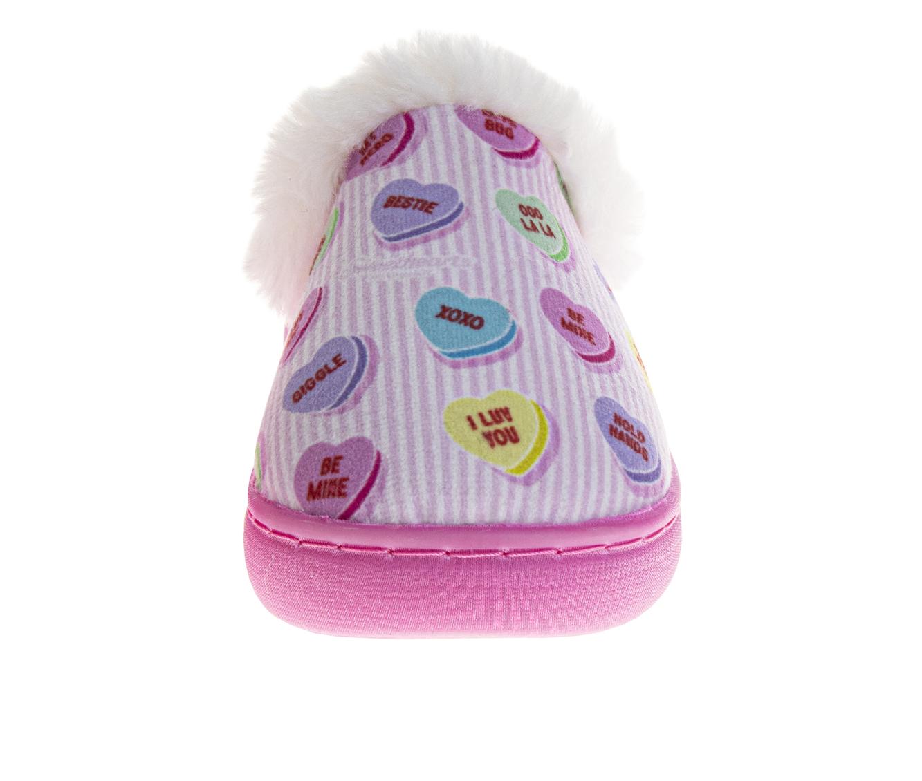 Sweethearts Conversation Hearts Slippers Girls  Cozy Furry Comfort Soft Plush Warm Lined Indoor Wear (Little Kid / Big Kid)