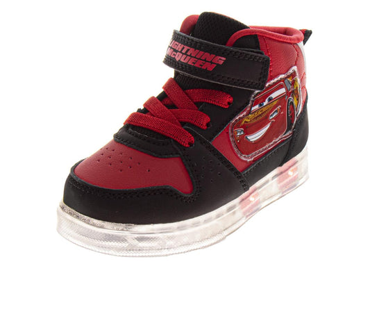 Disney Pixar Cars Lightning McQueen High Top Sneakers Boys  Race Car Design LaceUp/Velcro Athletic Ankle Support (Toddler / Little Kid)
